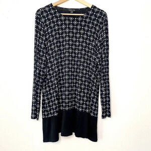 J. Jill Wearever Tunic Blouse Women's Large Long Sleeve Black White Geometric